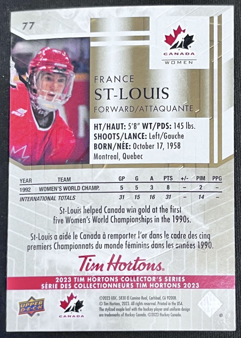 2023-24 Upper Deck Tim Hortons Legends Tim Horton France St-Louis Team Canada