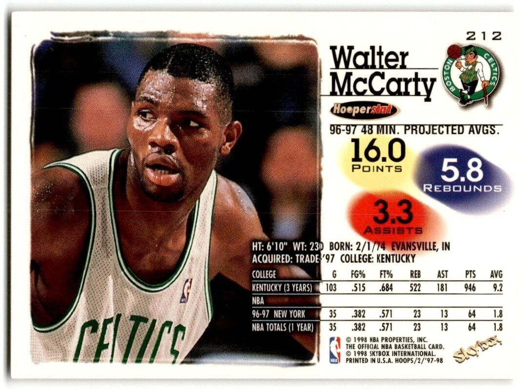 1997-98 Hoops Walter McCarty Boston Celtics #212