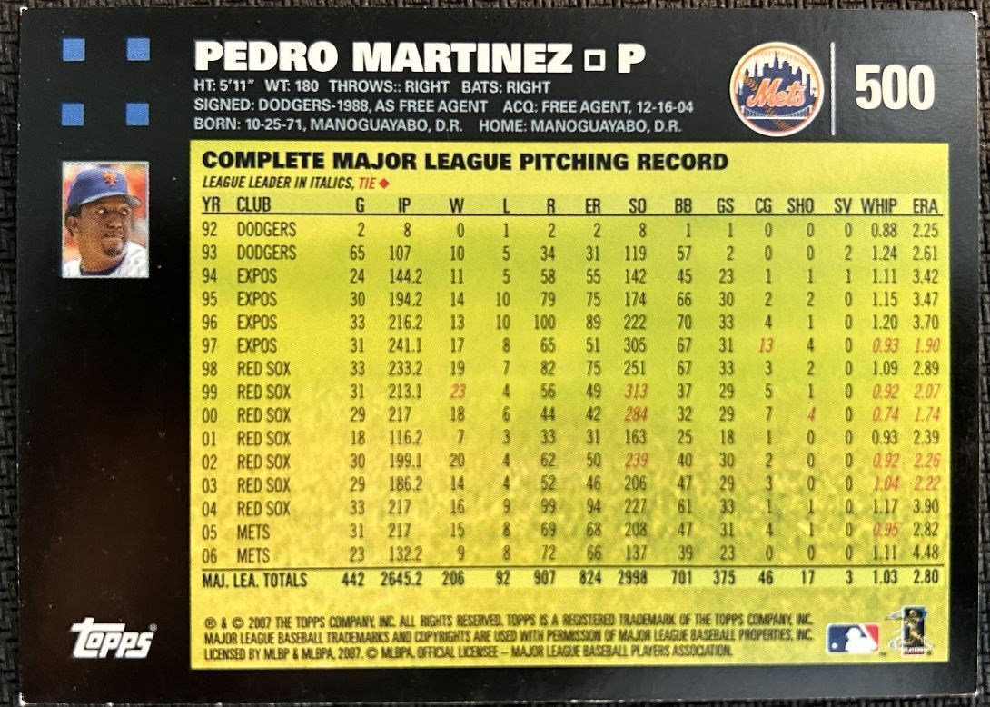 2007 Topps Pedro Martinez New York Mets #500