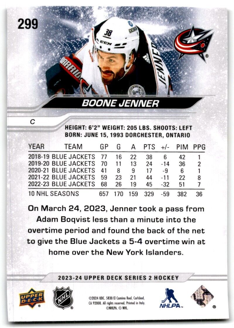 2023-24 Upper Deck Boone Jenner Columbus Blue Jackets #299