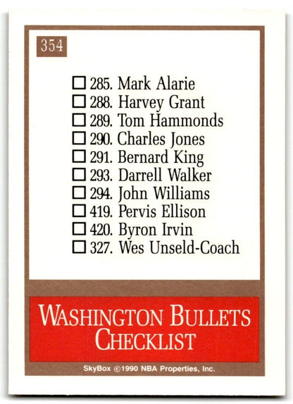 1990-91 SkyBox Washington Bullets Washington Bullets #354