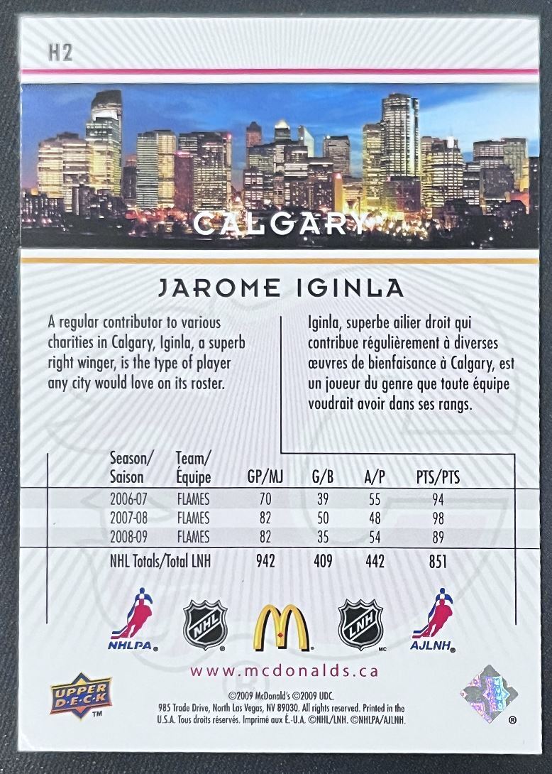 2009-10 Upper Deck McDonald's Horizons Jarome Iginla Calgary Flames #H2