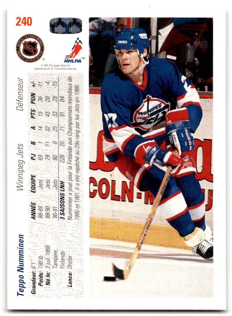 1991-92 Upper Deck French Teppo Numminen Winnipeg Jets #240