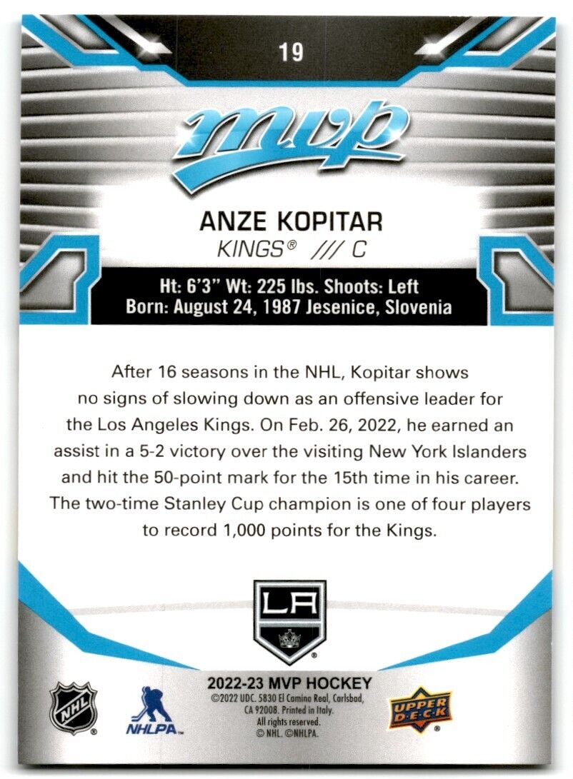 2022-23 Upper Deck MVP Anze Kopitar Los Angeles Kings #19