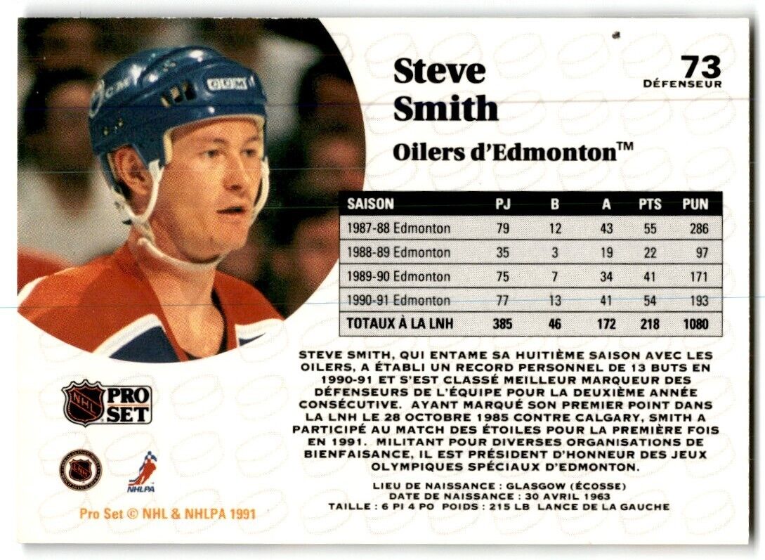 1991-92 Pro Set Steve Smith Edmonton Oilers #73