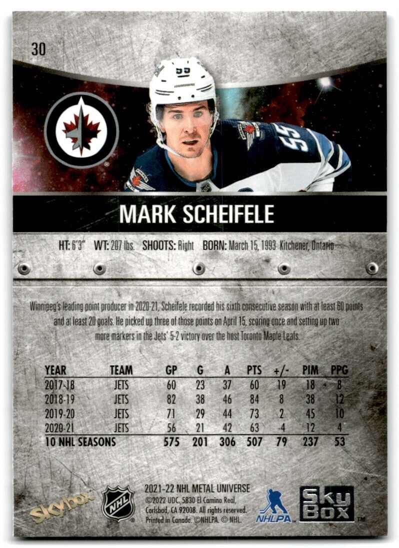 2021-22 Skybox Metal Universe Mark Scheifele Winnipeg Jets #30