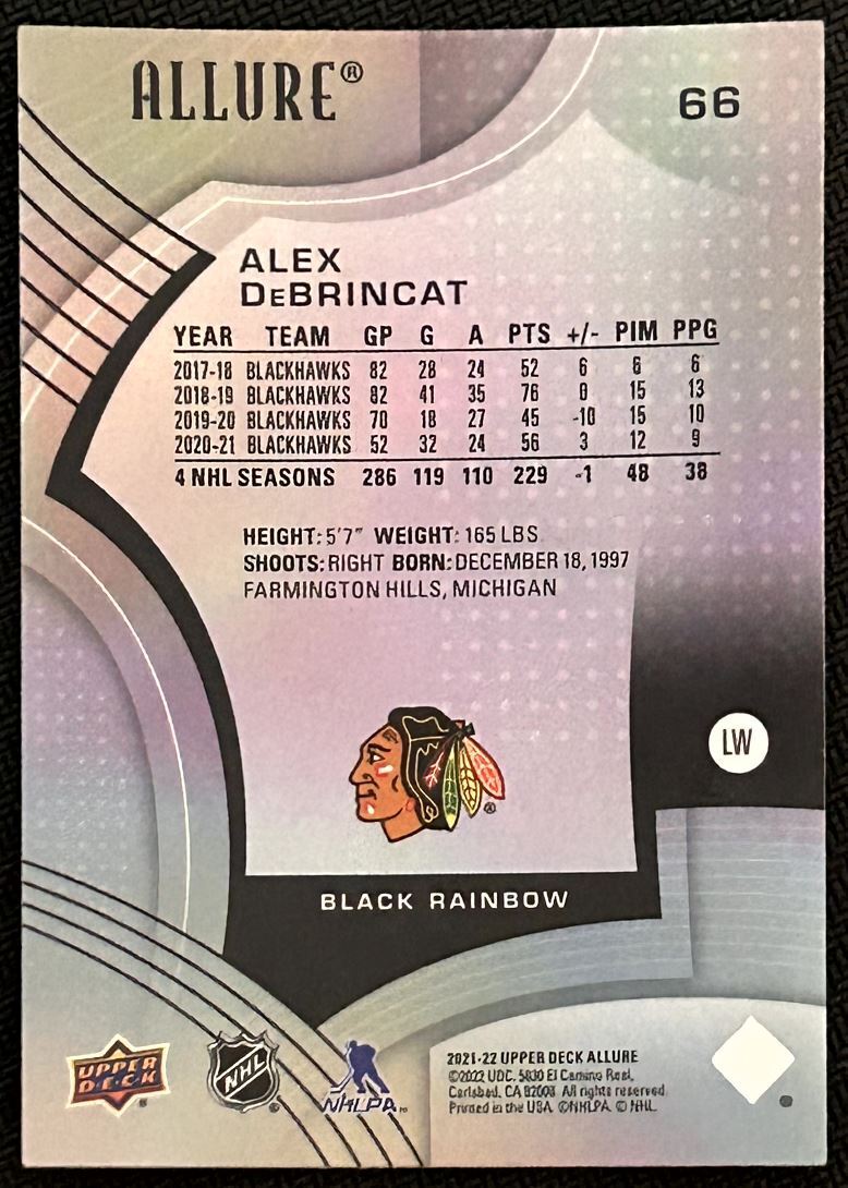 2021-22 Upper Deck Allure Black Rainbow Alex DeBrincat Chicago Blackhawks #66