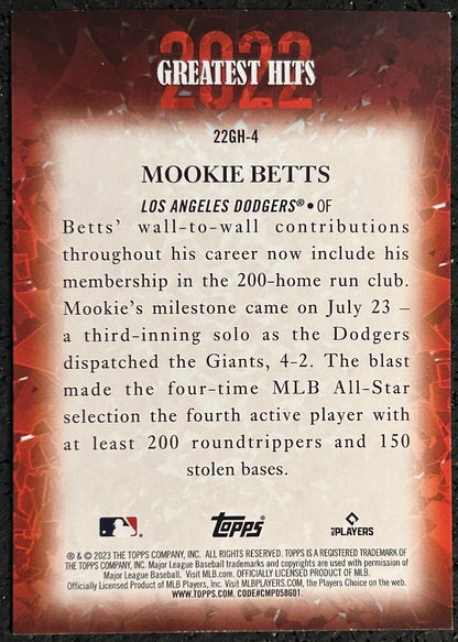 2023 Topps 2022 Greatest Hits Mookie Betts Los Angeles Dodgers #22GH-4