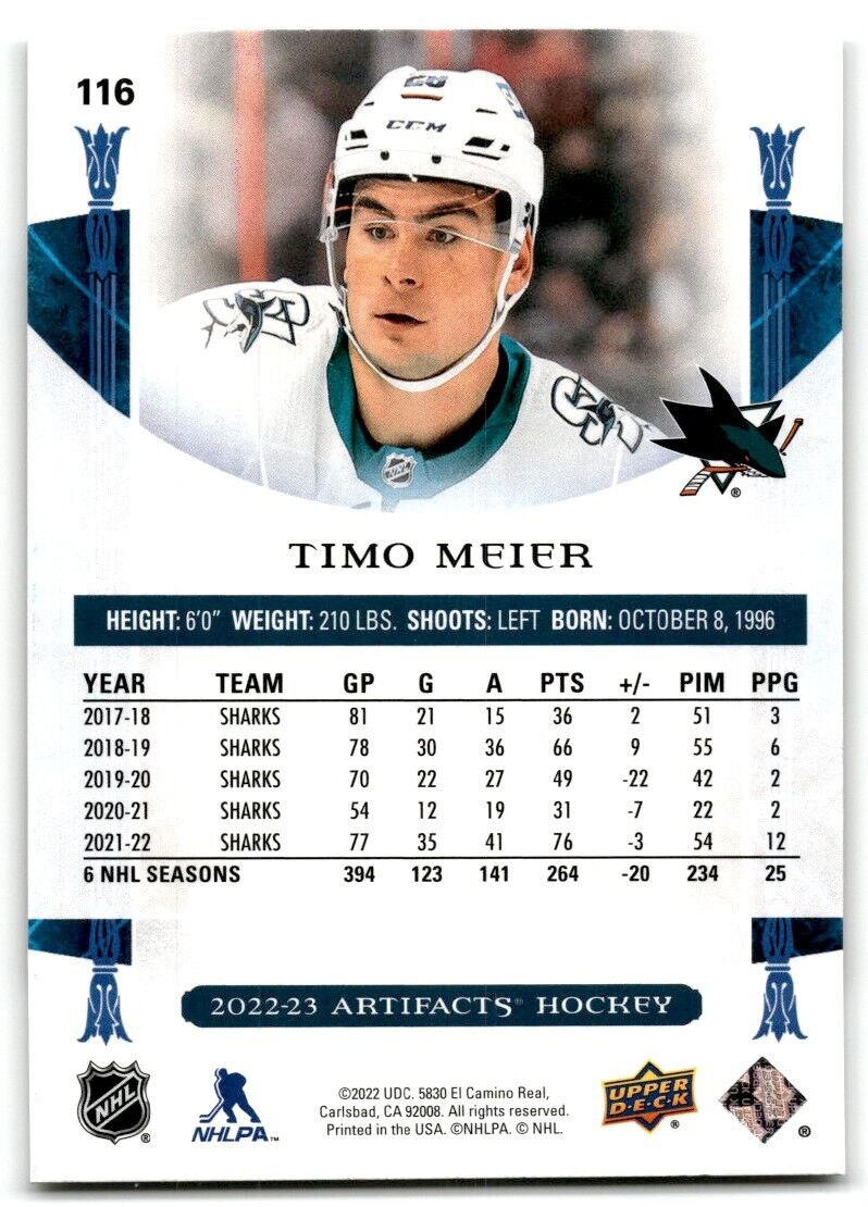 2022-23 Upper Deck Artifacts Leather Timo Meier San Jose Sharks #116