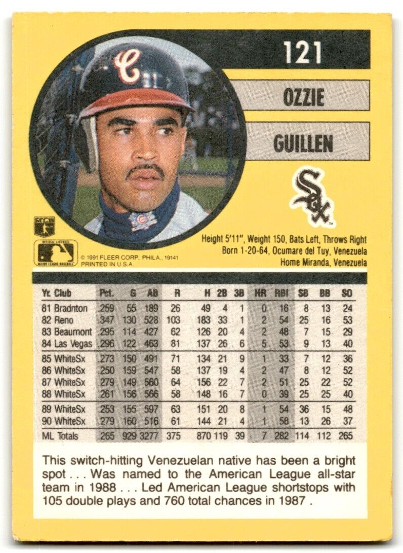 1991 Fleer Ozzie Guillen Chicago White Sox #121