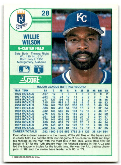 1989 Score Willie Wilson Kansas City Royals #28