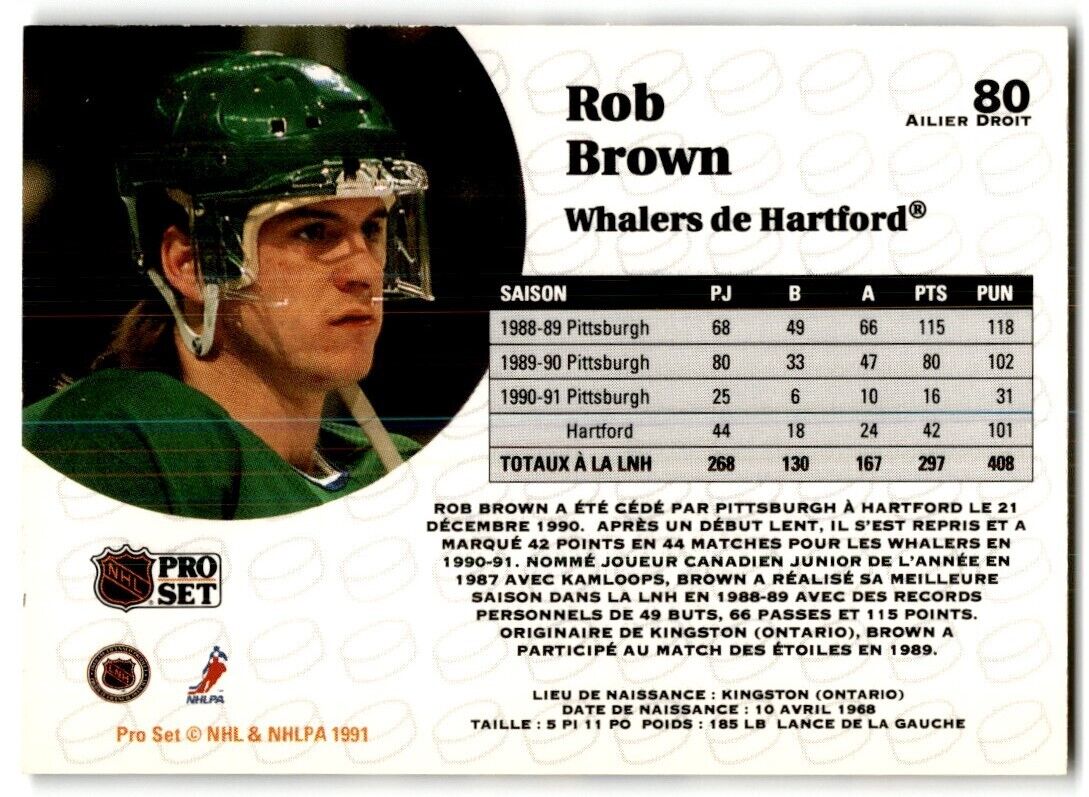 1991-92 Pro Set Rob Brown Hartford Whalers #80