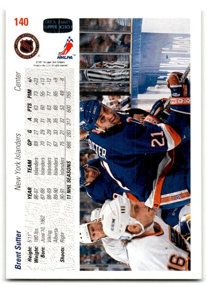 1991-92 Upper Deck Brent Sutter New York Islanders #140