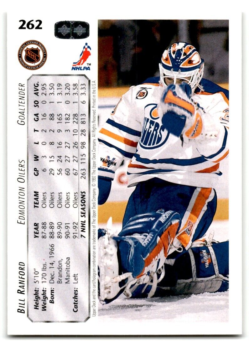 1992-93 Upper Deck Bill Ranford Edmonton Oilers #262