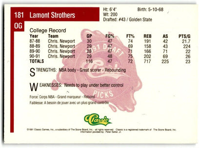 1991-92 Classic Lamont Strothers Rookie Christopher Newport Captains #181