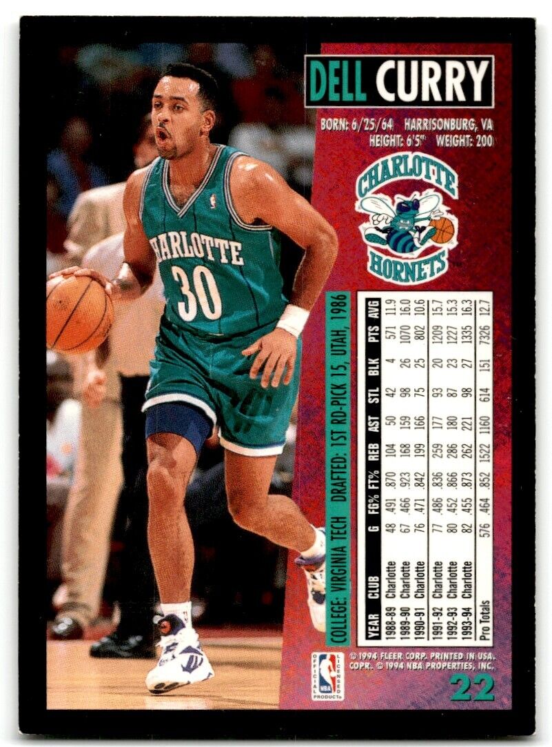 1994-95 Fleer Dell Curry Charlotte Hornets #22