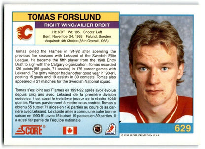 1991-92 Score Canadian Bilingual Tomas Forslund Rookie Calgary Flames #629