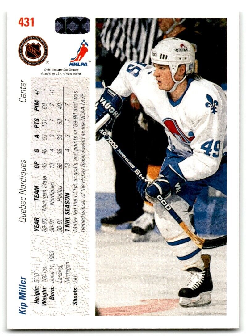 1991-92 Upper Deck Kip Miller Quebec Nordiques #431