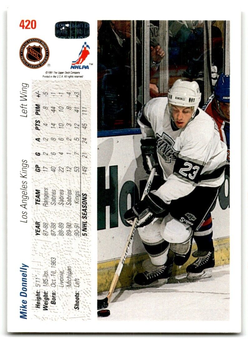 1991-92 Upper Deck Mike Donnelly Rookie Los Angeles Kings #420