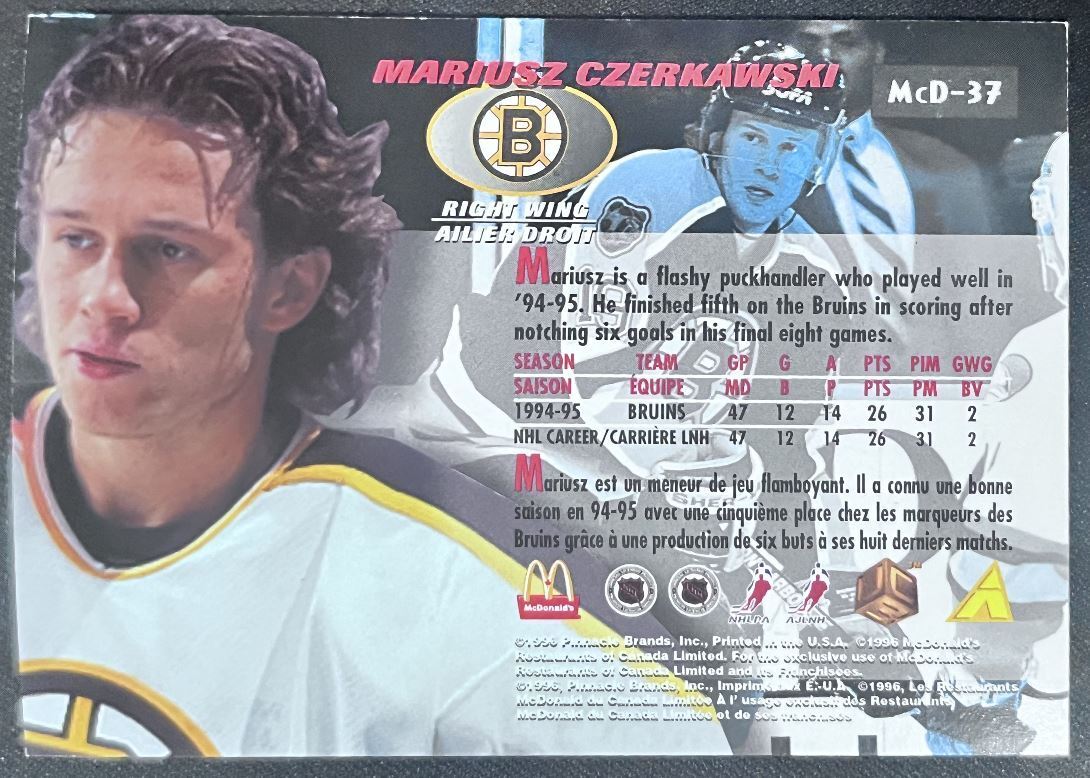 1995-96 Pinnacle McDonald's Game Winners Mariusz Czerkawski Boston Bruins