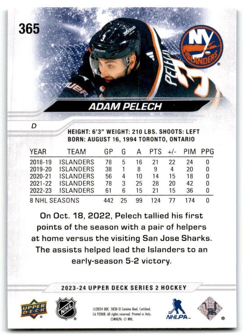 2023-24 Upper Deck Adam Pelech New York Islanders #365