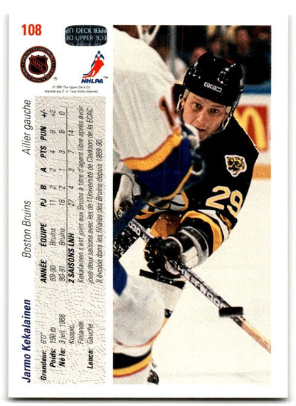 1991-92 Upper Deck Jarmo Kekalainen Rookie Boston Bruins #108