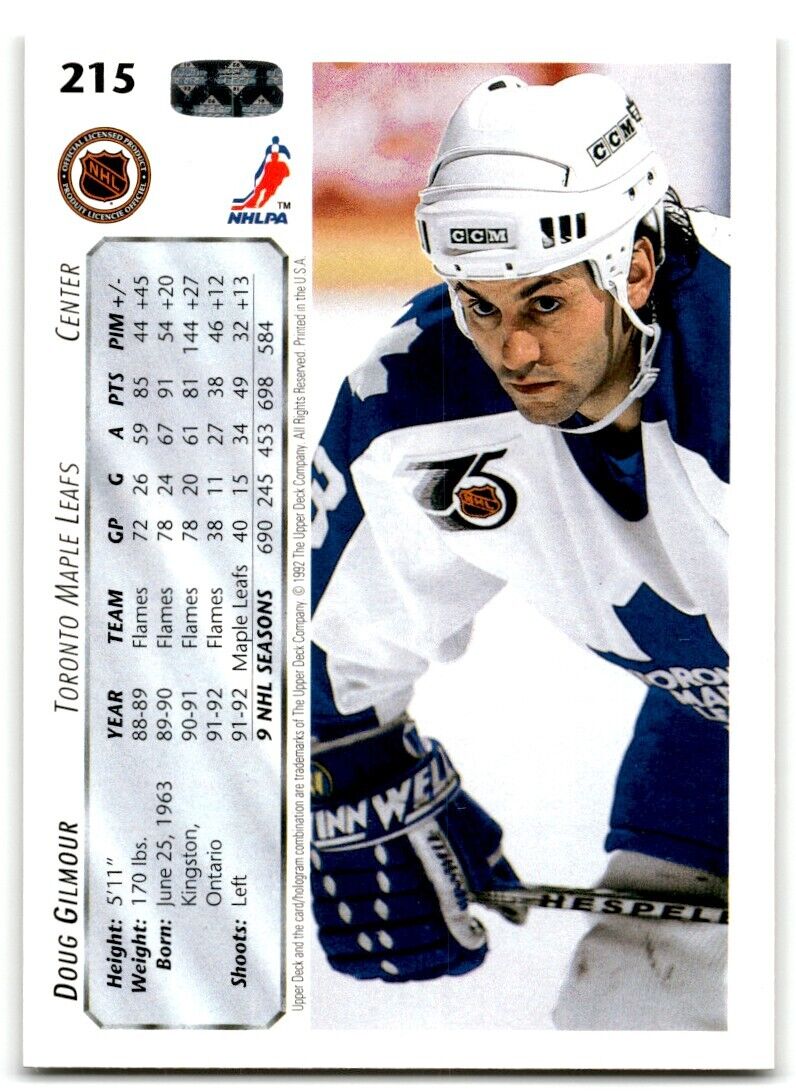 1992-93 Upper Deck Doug Gilmour Toronto Maple Leafs #215