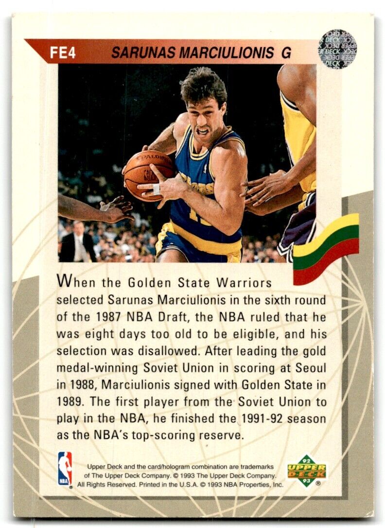 1992-93 Upper Deck Sarunas Marciulionis Golden State Warriors #FE4