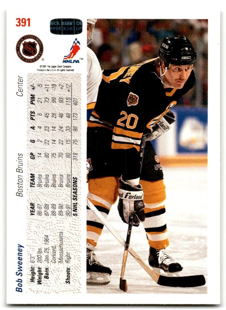 1991-92 Upper Deck Bob Sweeney Boston Bruins #391