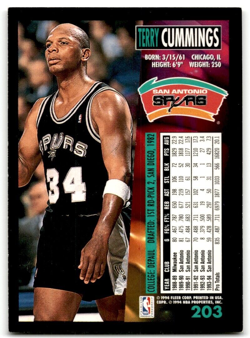 1994-95 Fleer Terry Cummings San Antonio Spurs #203