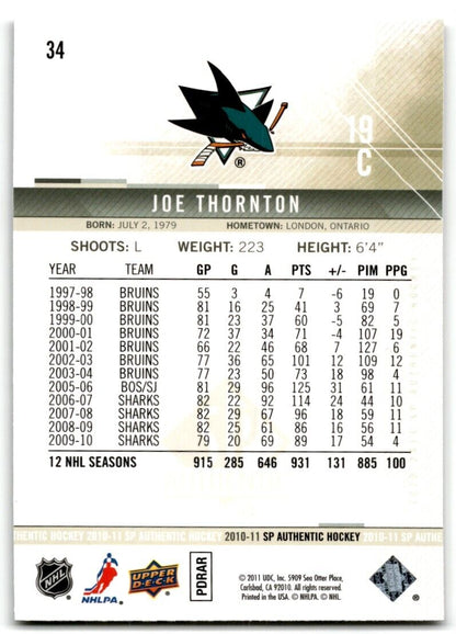 2010-11 Upper Deck Joe Thornton San Jose Sharks #34