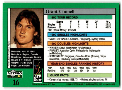 1991 Protennis player Cards Netpro Tour Star Grant Connell #16