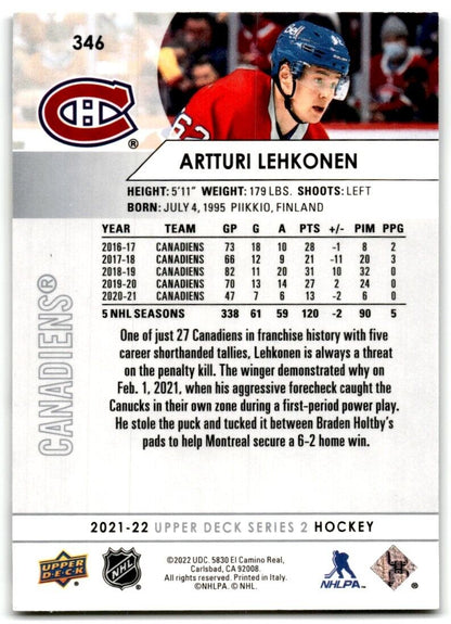 2021-22 Upper Deck Artturi Lehkonen Montreal Canadiens #346