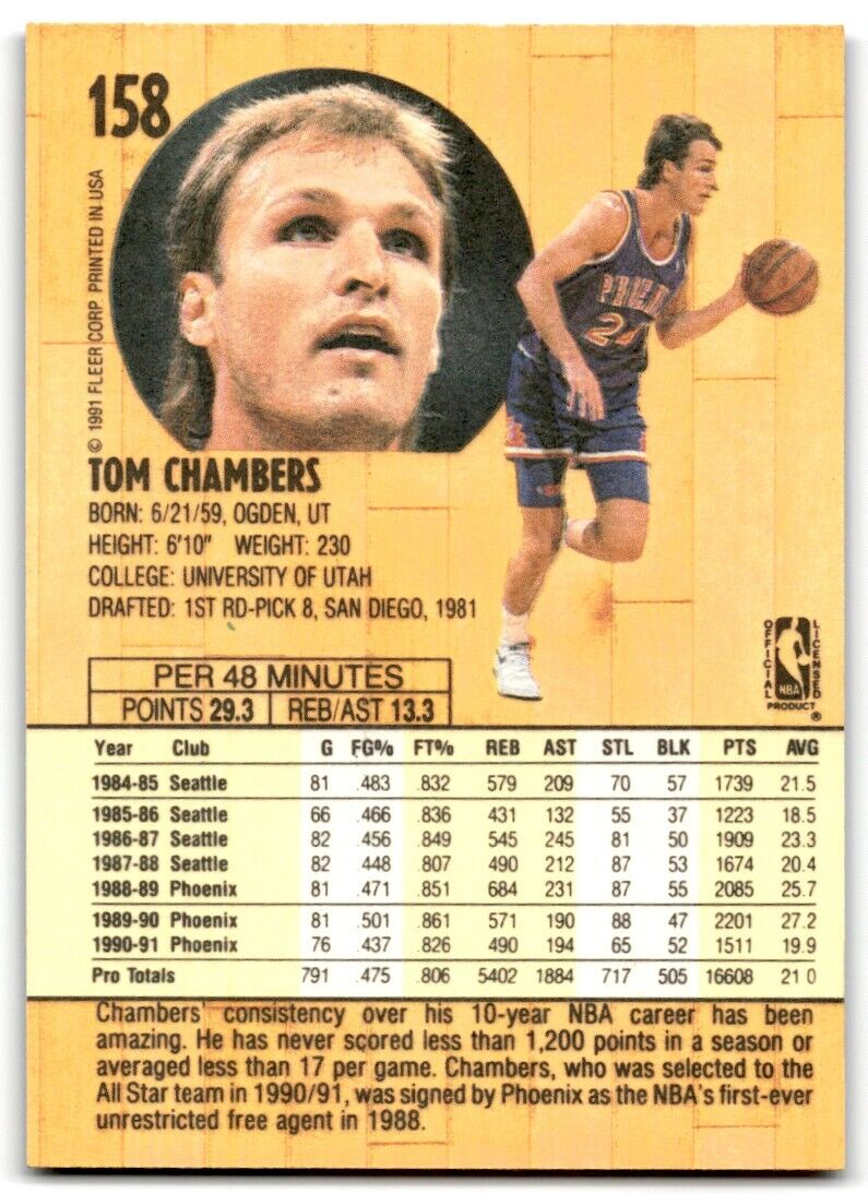 1991-92 Fleer Tom Chambers Phoenix Suns #158