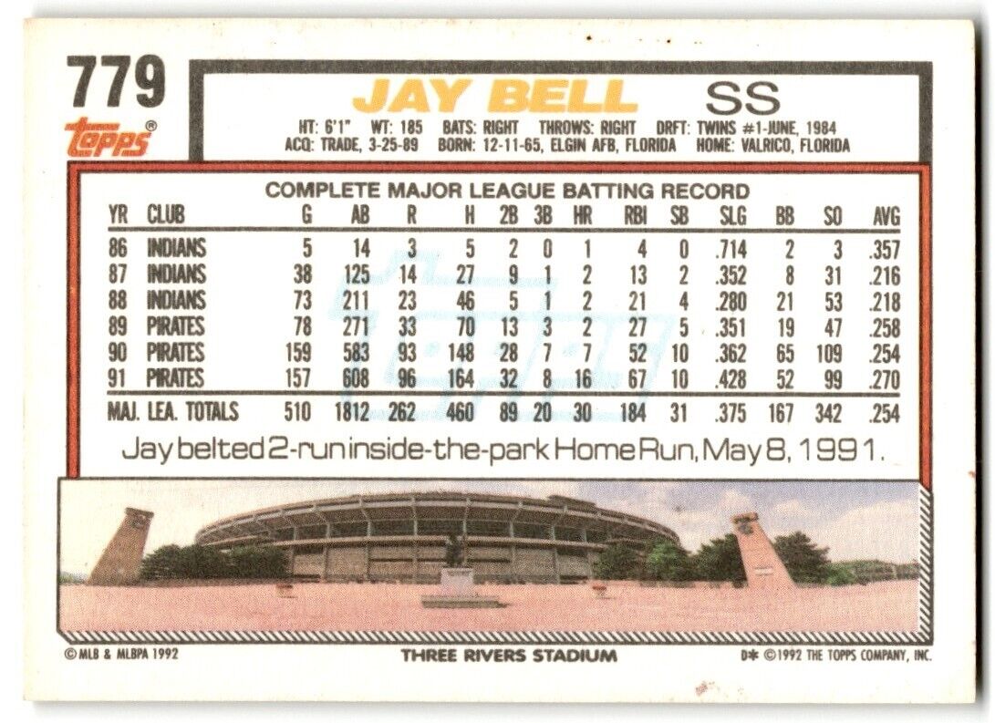 1992 Topps Jay Bell Pittsburgh Pirates #779