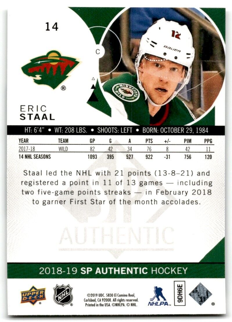 2019-20 SP Authentic Eric Staal Minnesota Wild #14