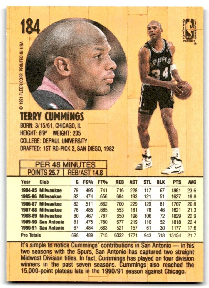 1991-92 Fleer Terry Cummings San Antonio Spurs #184