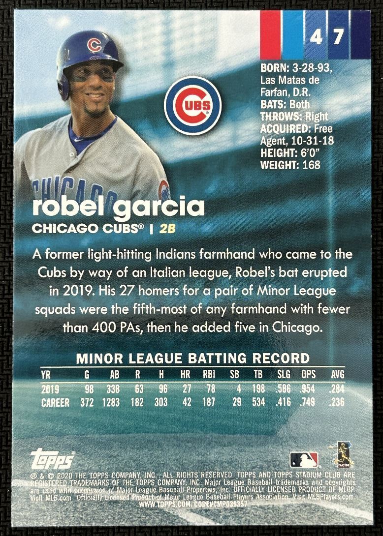 2020 Topps Stadium Club Robel Garcia Chicago Cubs #47