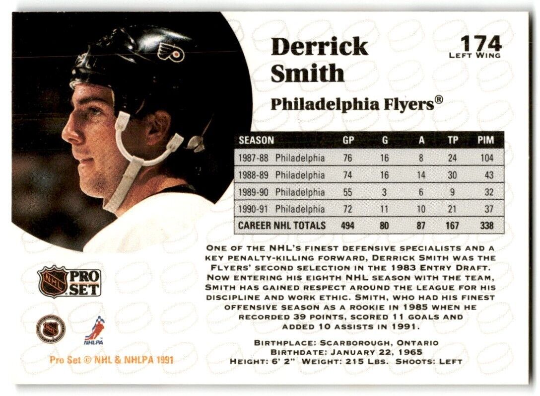 1991-92 Pro Set Derrick Smith Philadelphia Flyers #174