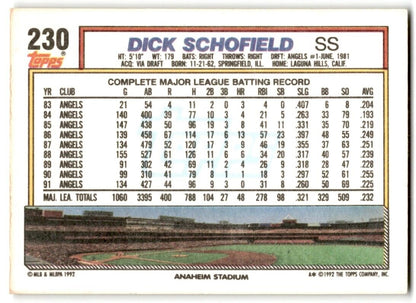 1992 Topps Dick Schofield California Angels #230