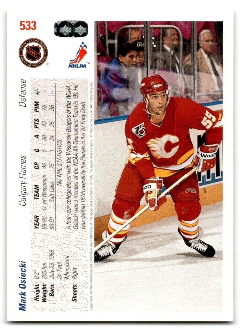 1991-92 Upper Deck Mark Osiecki Rookie Calgary Flames #533