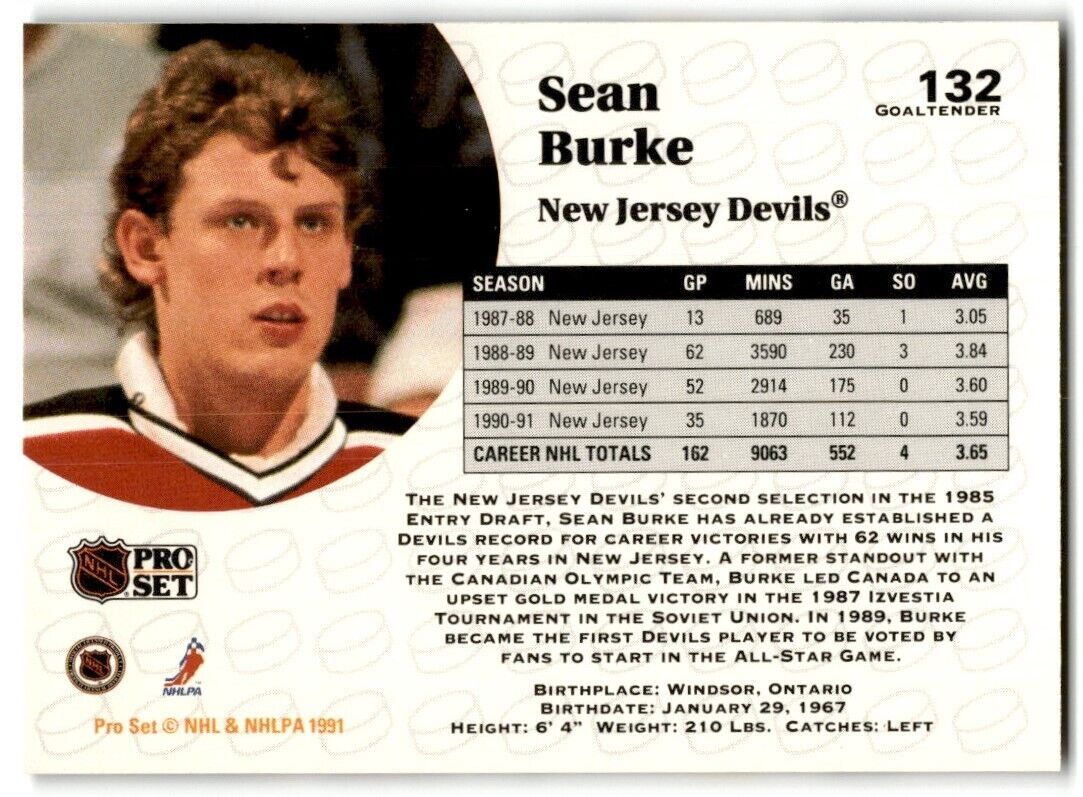 1991-92 Pro Set Sean Burke New Jersey Devils #132