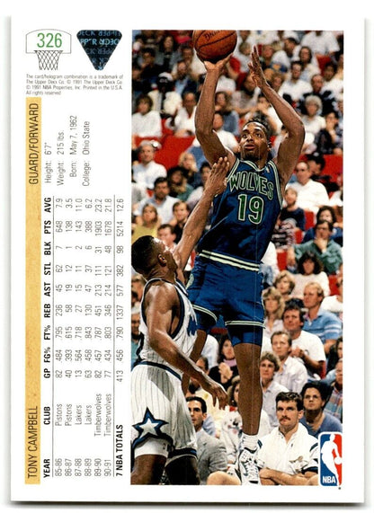 1991-92 Upper Deck Tony Campbell Minnesota Timberwolves #326