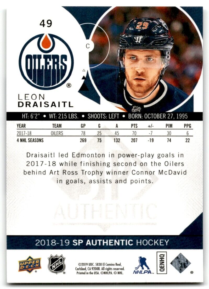 2018-19 SP Authentic Leon Draisaitl Edmonton Oilers #49