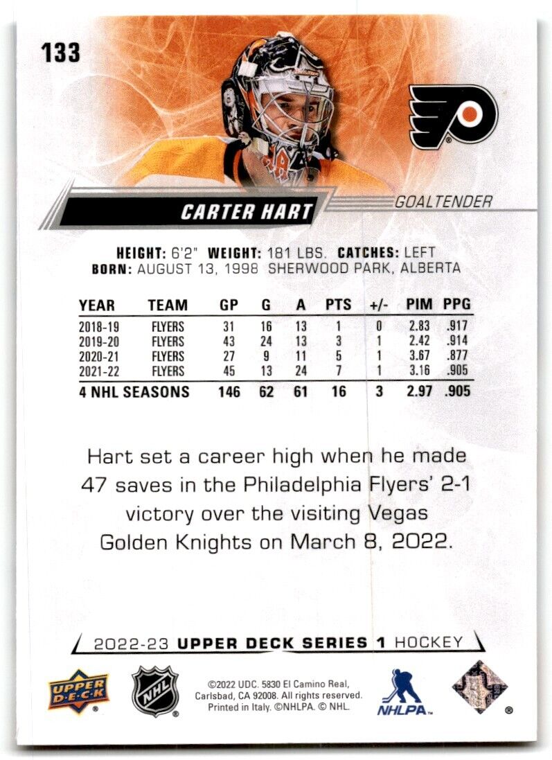 2022-23 Upper Deck Carter Hart Philadelphia Flyers #133