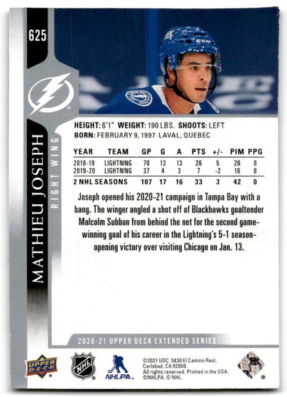 2020-21 Upper Deck Mathieu Joseph Tampa Bay Lightning #625