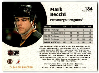 1991-92 Pro Set Mark Recchi Pittsburgh Penguins #184