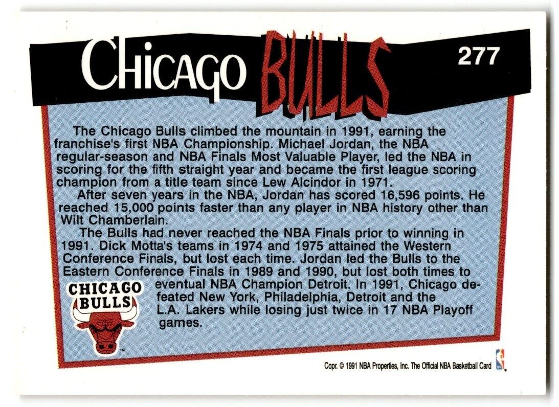 1991-92 Hoops Chicago Bulls Chicago Bulls #277