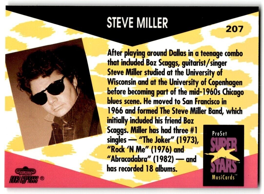 1991-92 ProSet Super Stars MusiCard Steve Miller #207