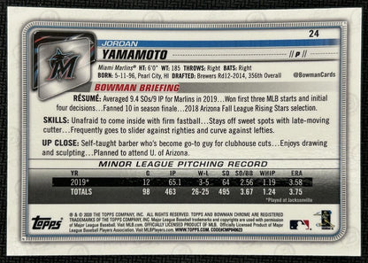 2020 Bowman Chrome Jordan Yamamoto Rookie Miami Marlins #24